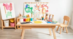 Children's Art Studio table with paints