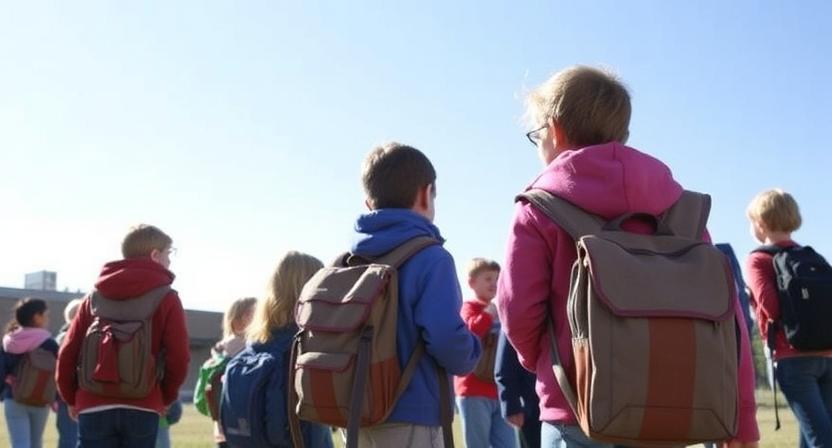 Children with backpacks